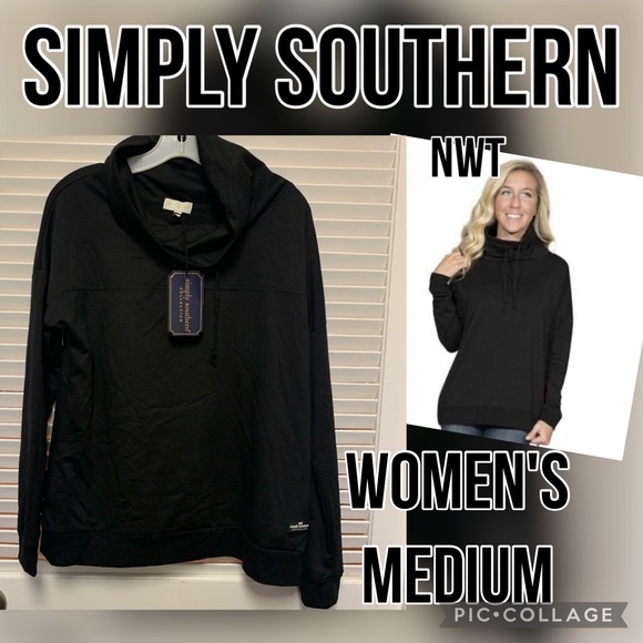 Simply Southern Cowl Neck Black Sweatshirt Medium - Picture 1 of 9